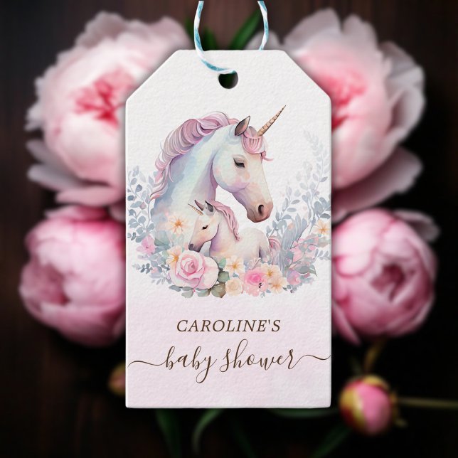 Frühjahr Unicorn Wasserfarbe Kinderdusche Geschenkanhänger (Spring Unicorn Watercolor Baby Shower Gift Tags)