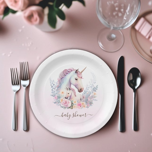 Frühjahr Unicorn Wasserfarbe Kinderdusche Pappteller (Spring Unicorn Watercolor Baby Shower Paper Plates)