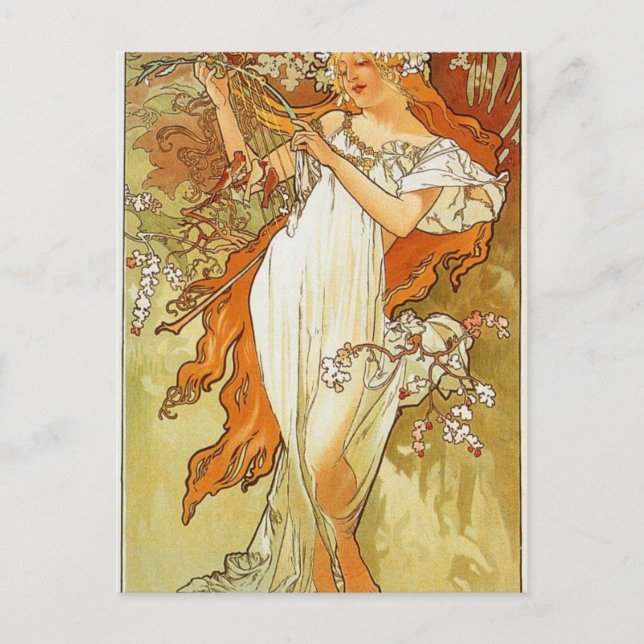 Frühjahr von Alphonse Mucha Postkarte (Vorderseite)