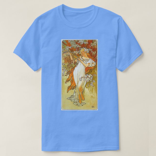 Frühjahr von Alphonse Mucha T-Shirt (Design vorne)