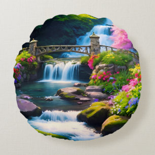 Frühjahr Wasserfall 1 Rundes Kissen