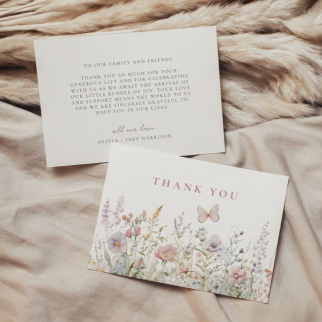 Frühjahr Wildblume Field Butterfly Babydusche Dankeskarte (Von Creator hochgeladen)