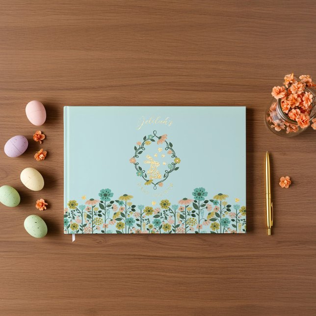 Frühjahr Wildblume Ostersonnendusche Gästebuch (Spring Wildflower Easter Bunny Baby Shower Foil Guest Book)