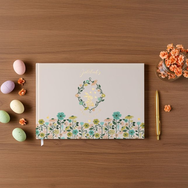 Frühjahr Wildblume Ostersonnendusche Gästebuch (Spring Wildflower Easter Bunny Baby Shower Foil Guest Book)