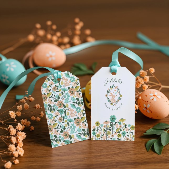 Frühjahr Wildblume Ostersonnendusche Geschenkanhänger (Spring Wildflower Easter Bunny Baby Shower Gift Tags)