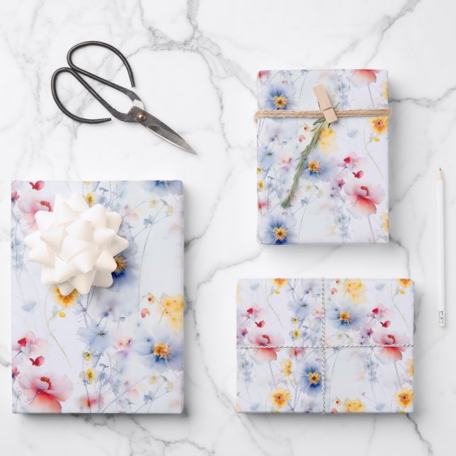 Frühjahr Wildblume Wiesen Blumengarten Moderne Geschenkpapier Set (Vorderseite)
