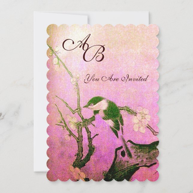 FRÜHJAHRESMONOGRAMM Pink Fuchsia White Brown Einladung (Rückseite)