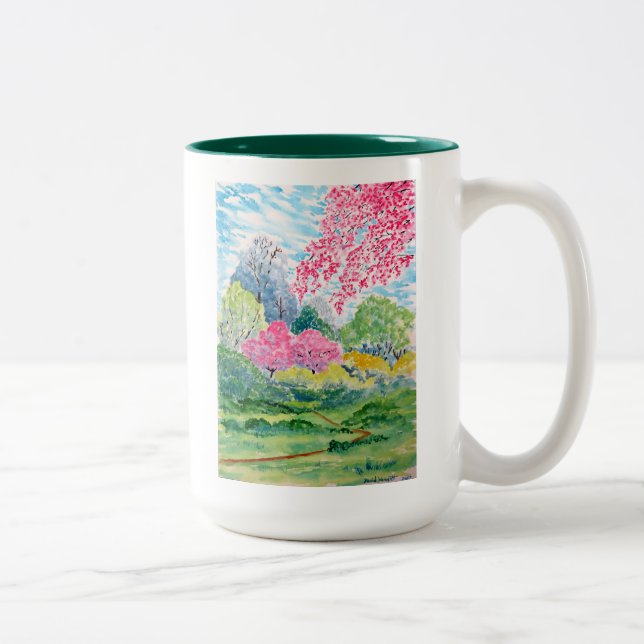 Frühjahrholz-Aquarell Zweifarbige Tasse (Rechts)