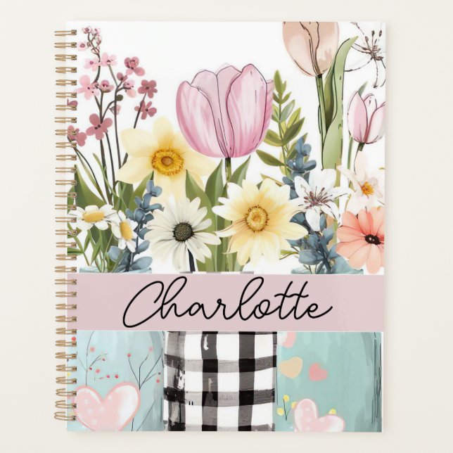 Frühjahrs-Blume-Design mit Namen Planer (Vorderseite)