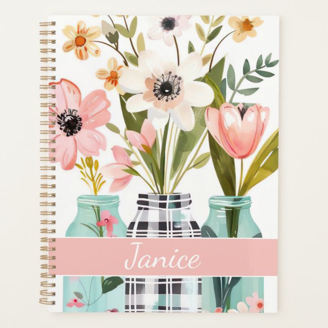 Frühjahrs-Blume-Design mit Namen Planer (Vorderseite)