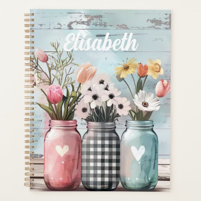 Frühjahrs-Blume-Design mit Namen Planer (Vorderseite)