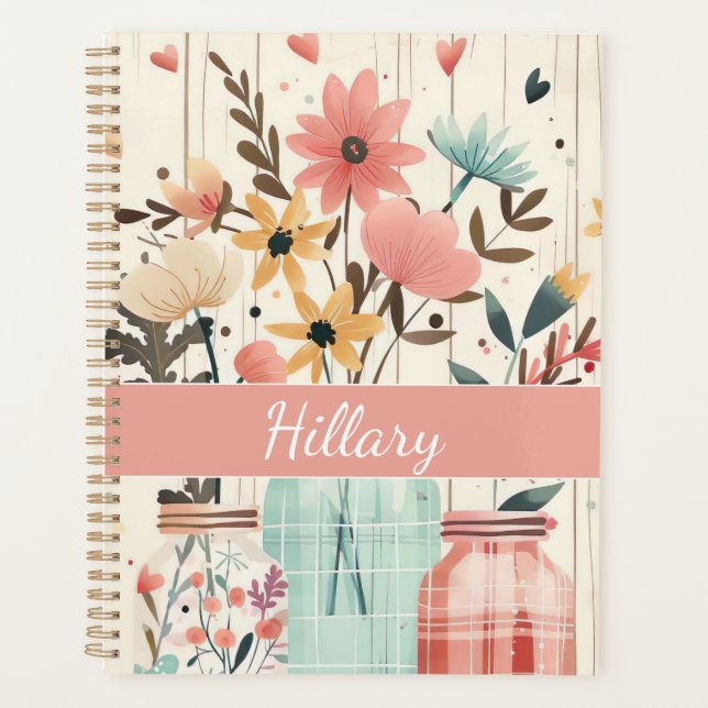 Frühjahrs-Blume-Design mit Namen Planer (Vorderseite)
