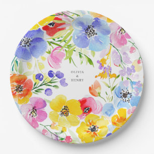 Frühjahrs-Blume mit lebendiger Wasserfarbe Hochzei Pappteller