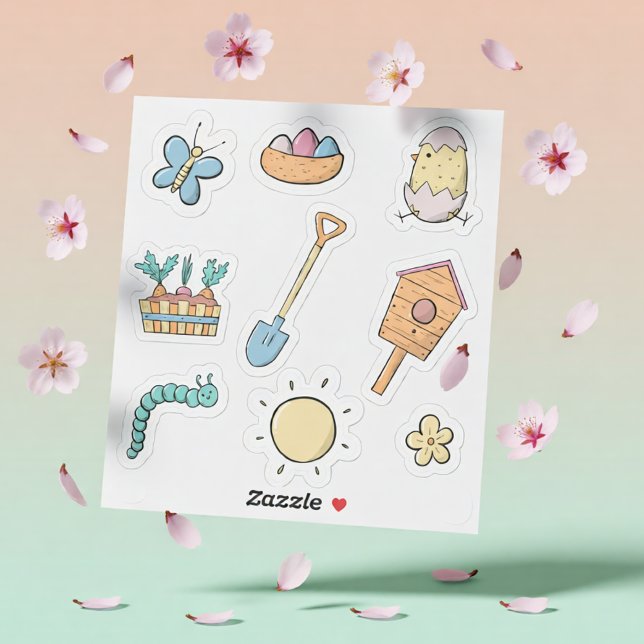 Frühjahrs-Gartenbau Blume Set 9 Aufkleber (Spring Garden Cute Tools & Nature Kids Sticker)