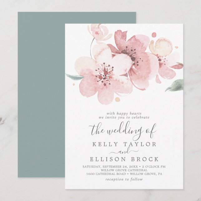 Frühjahrs-Große Kirschblossom Hochzeit Einladung (Vorne/Hinten)