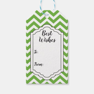 Frühjahrs-Grün/Weiß-Zickzack Hochzeit Geburtstag Geschenkanhänger