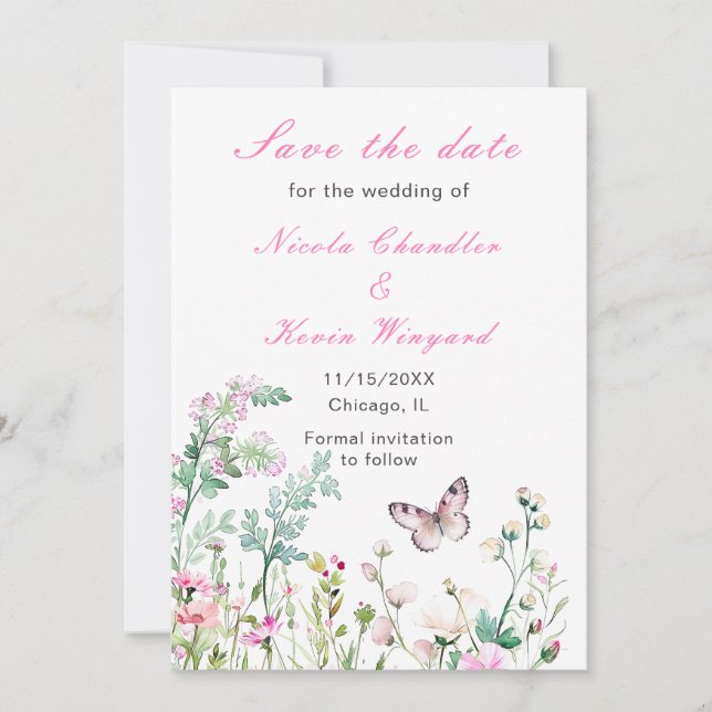 Frühjahrs-Grünen-Schmetterling-Hochzeit Save The Date (Vorderseite)