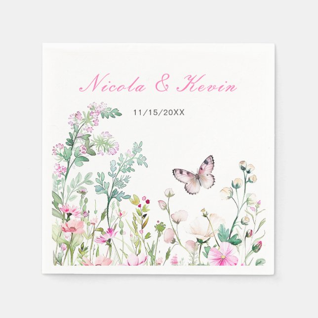 Frühjahrs-Grünen-Schmetterling-Hochzeit Serviette (Vorderseite)