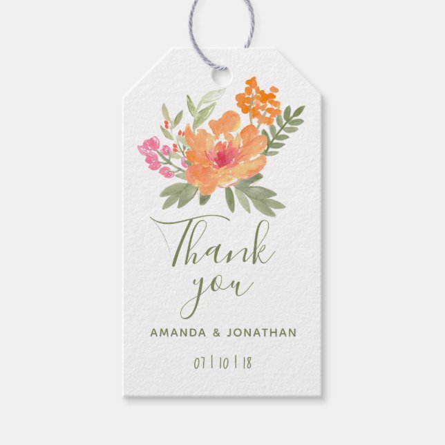 Frühjahrs Hochzeit Aquarell Blume Gast Gunst Geschenkanhänger (Vorderseite)