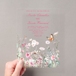 Frühjahrs-Hochzeit in Pink-Schmetterling Acryleinladungen