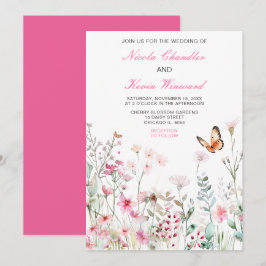 Frühjahrs-Hochzeit in Pink-Schmetterling Einladung