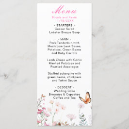 Frühjahrs-Hochzeit in Pink-Schmetterling Menükarte