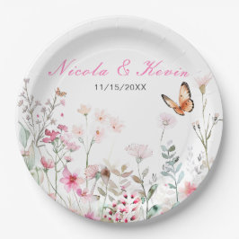 Frühjahrs-Hochzeit in Pink-Schmetterling Pappteller
