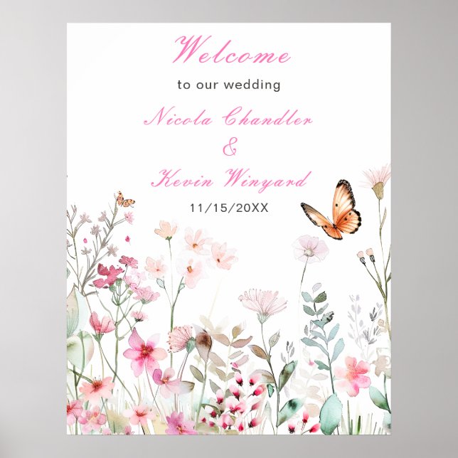 Frühjahrs-Hochzeit in Pink-Schmetterling Poster (Vorne)