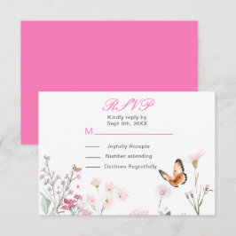 Frühjahrs-Hochzeit in Pink-Schmetterling RSVP Karte