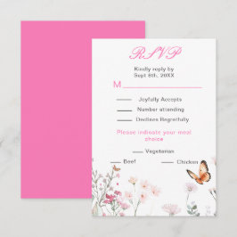 Frühjahrs-Hochzeit in Pink-Schmetterling RSVP Karte