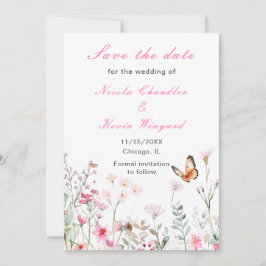 Frühjahrs-Hochzeit in Pink-Schmetterling Save The Date