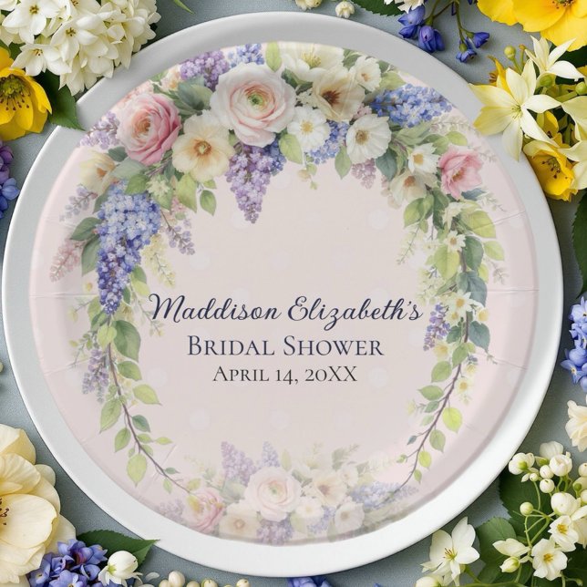 Frühjahrs-Hochzeits-Party mit Blumenmotiven Pappteller (Celebrate the bride-to-be with this elegant spring floral bridal shower design. )