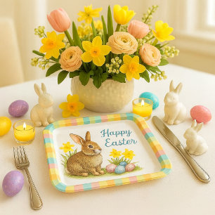 Frühjahrs-Kariert mit Osterhasen-Papierplatte Pappteller