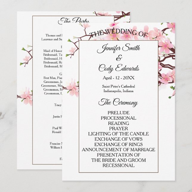 Frühjahrs-Kirschblüten-Hochzeitsprogramm Programm (Vorne/Hinten)