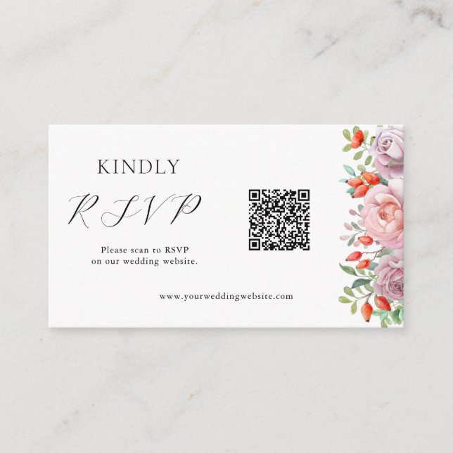 Frühjahrs-Rose Hochzeit QR-Code-UAWG Begleitkarte (Vorderseite)