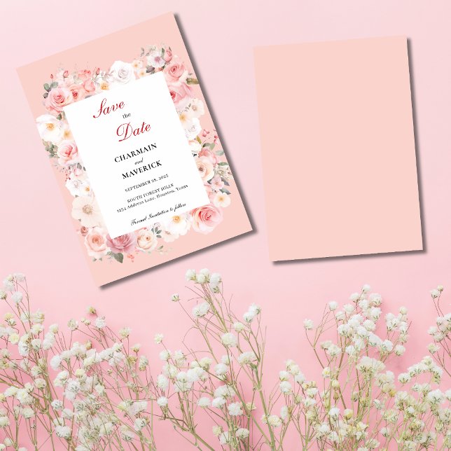 Frühjahrs-Rose Rosa Rahmen Hochzeit Save The Date (Von Creator hochgeladen)