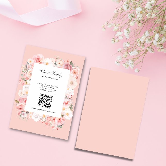 Frühjahrs-Rose Rosa Rahmen QR Code Hochzeit RSVP Karte (Von Creator hochgeladen)