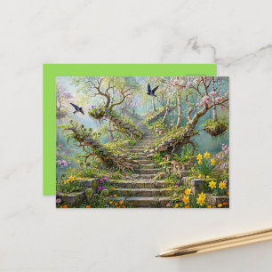 Frühjahrs-Treppen-Schwalben Wildblumen Surreal Postkarte