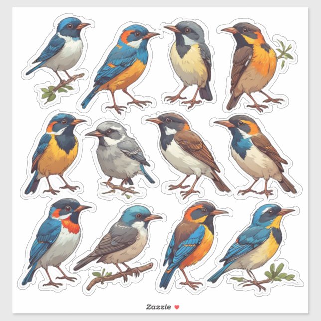 Frühjahrs-Vogel-Illustrations-Sticker-Pack 🐦 Aufkleber (Blatt)