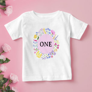 Frühjahrs-Wildblume erste Geburtstagsjungfrau Baby T-shirt