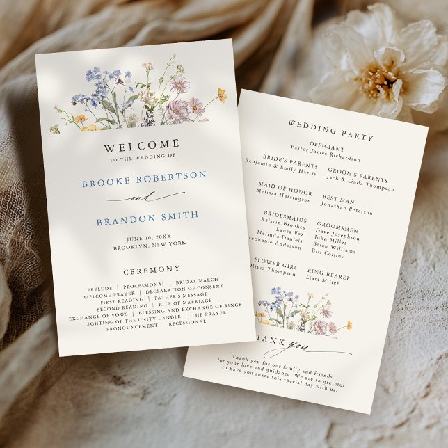 Frühjahrs-Wildblume-Hochzeitsprogramm "Meadow Gard (Spring Wildflower Meadow Garden Wedding Program)