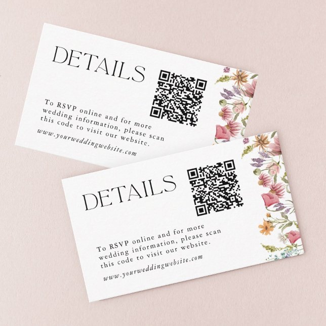 Frühjahrs-Wildblume QR-Code Hochzeitdetails Begleitkarte (Von Creator hochgeladen)