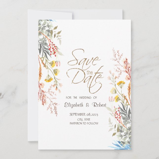 Frühjahrs-Wildblume Save the Date erstarrt (Vorderseite)