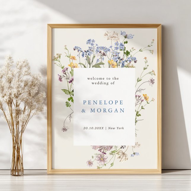 Frühjahrs-Wildblume Wiesen-Garten Hochzeit Willkom Poster (Spring Wildflower Meadow Garden Wedding Welcome Poster)