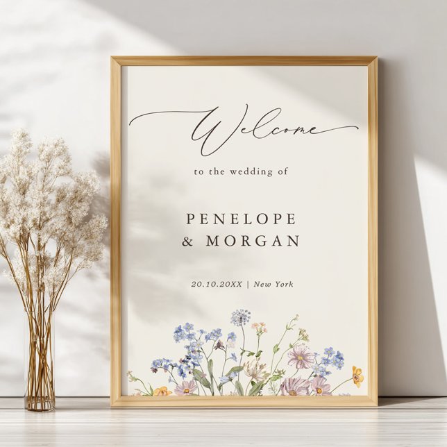 Frühjahrs-Wildblume Wiesen-Garten Hochzeit Willkom Poster (Spring Wildflower Meadow Garden Wedding Welcome Poster)