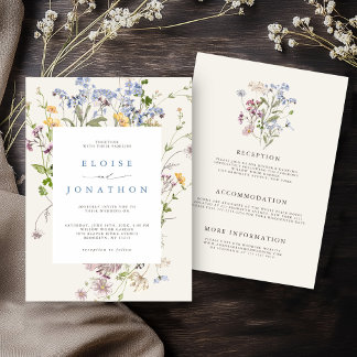 Frühjahrs-Wildblume Wiesengarten Details Hochzeit Einladung