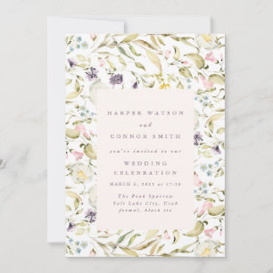 Frühjahrs-Wildblumen Wasserfarbrahmen Hochzeit Einladung