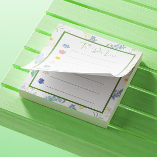 Frühjahrsblumen auf der Liste Post-it Klebezettel