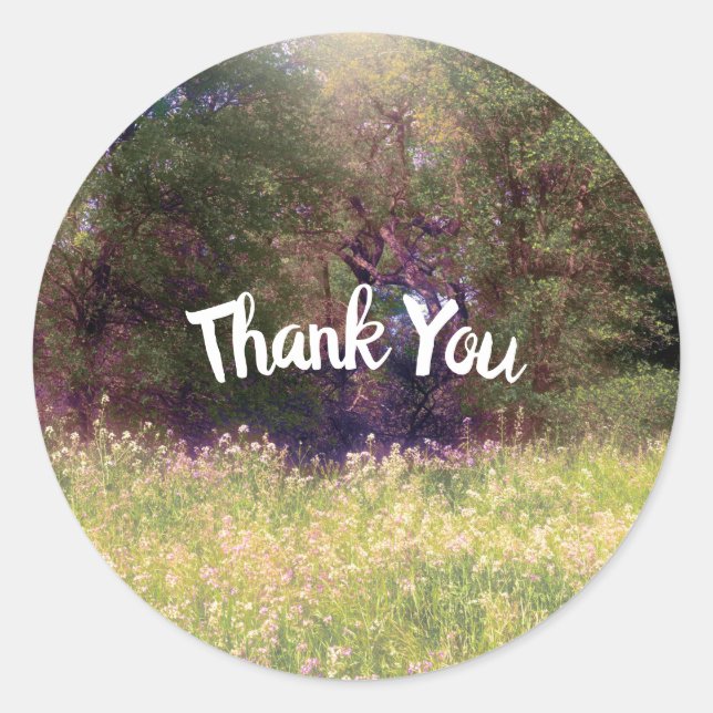 Frühjahrsblumen verzauberte Waldbaumen Hochzeit Runder Aufkleber (Vorderseite)