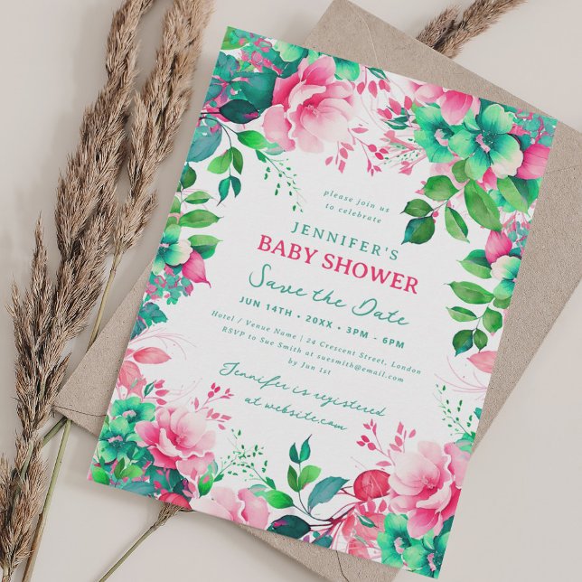 Frühjahrsdusche Bläschen Rettetest Datum Einladung (Spring Summer Floral Baby Shower Save Date Invitation)